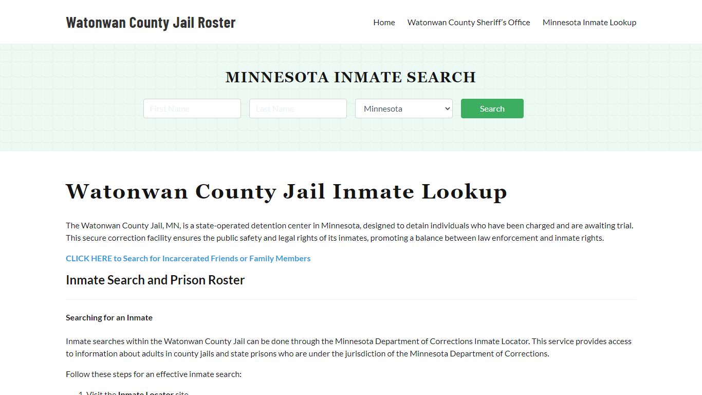 Watonwan County Jail Roster Lookup, MN, Inmate Search